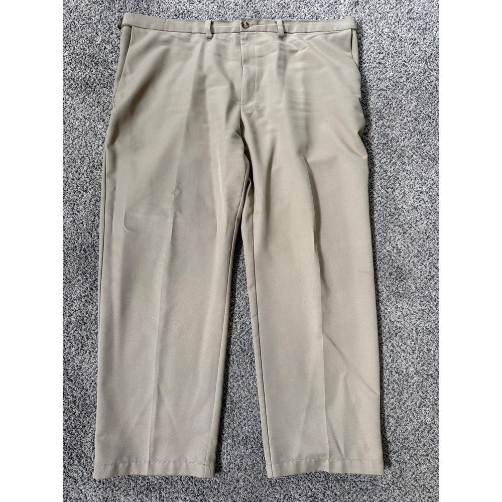 Haggar Mens Tan Khaki Flat Front Dress Pants 44x30 WPL 386 Straight Leg Trousers
